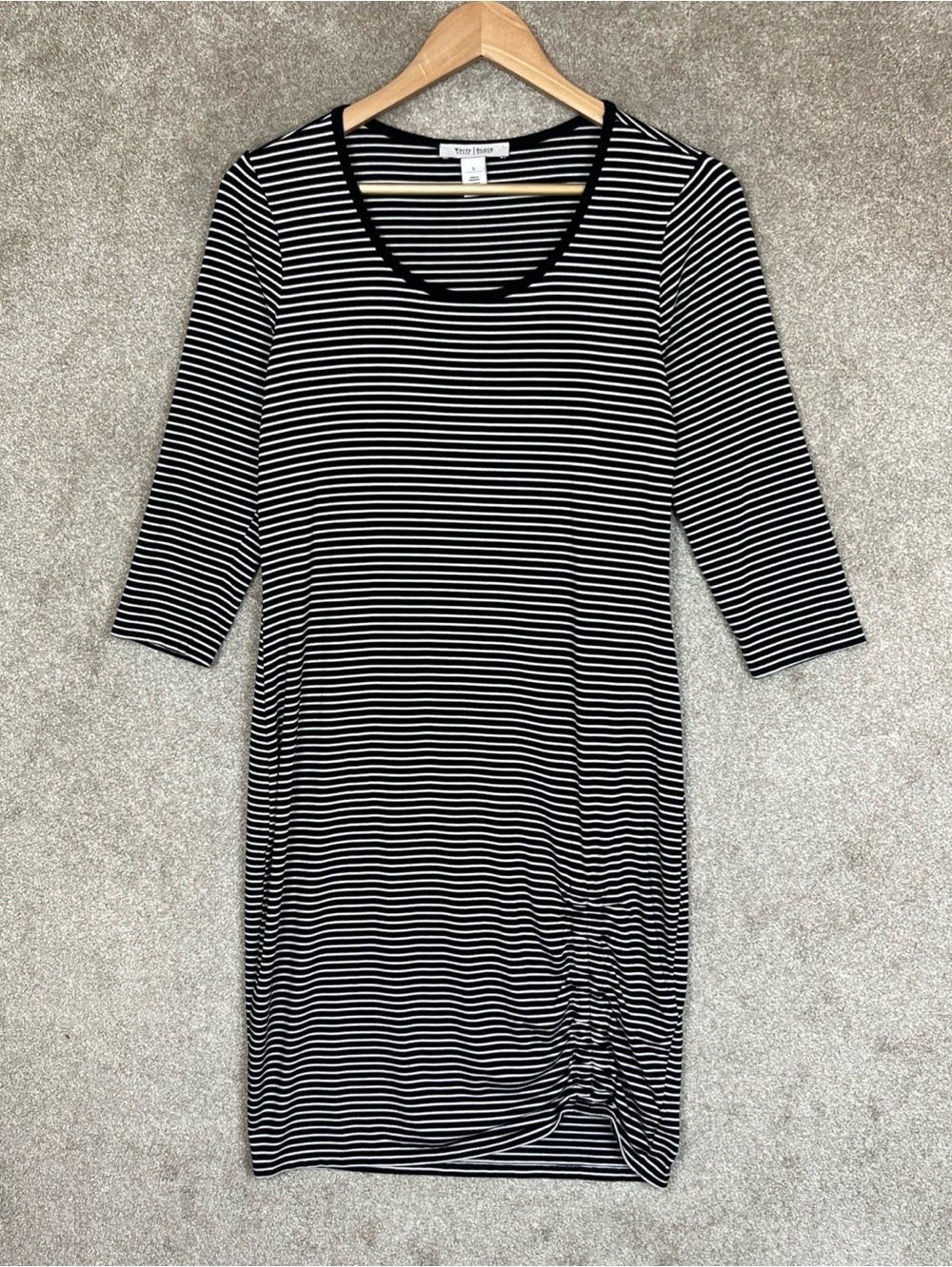 White House Black Market Dress Womens Small Black White Stripe Stretch- 5304